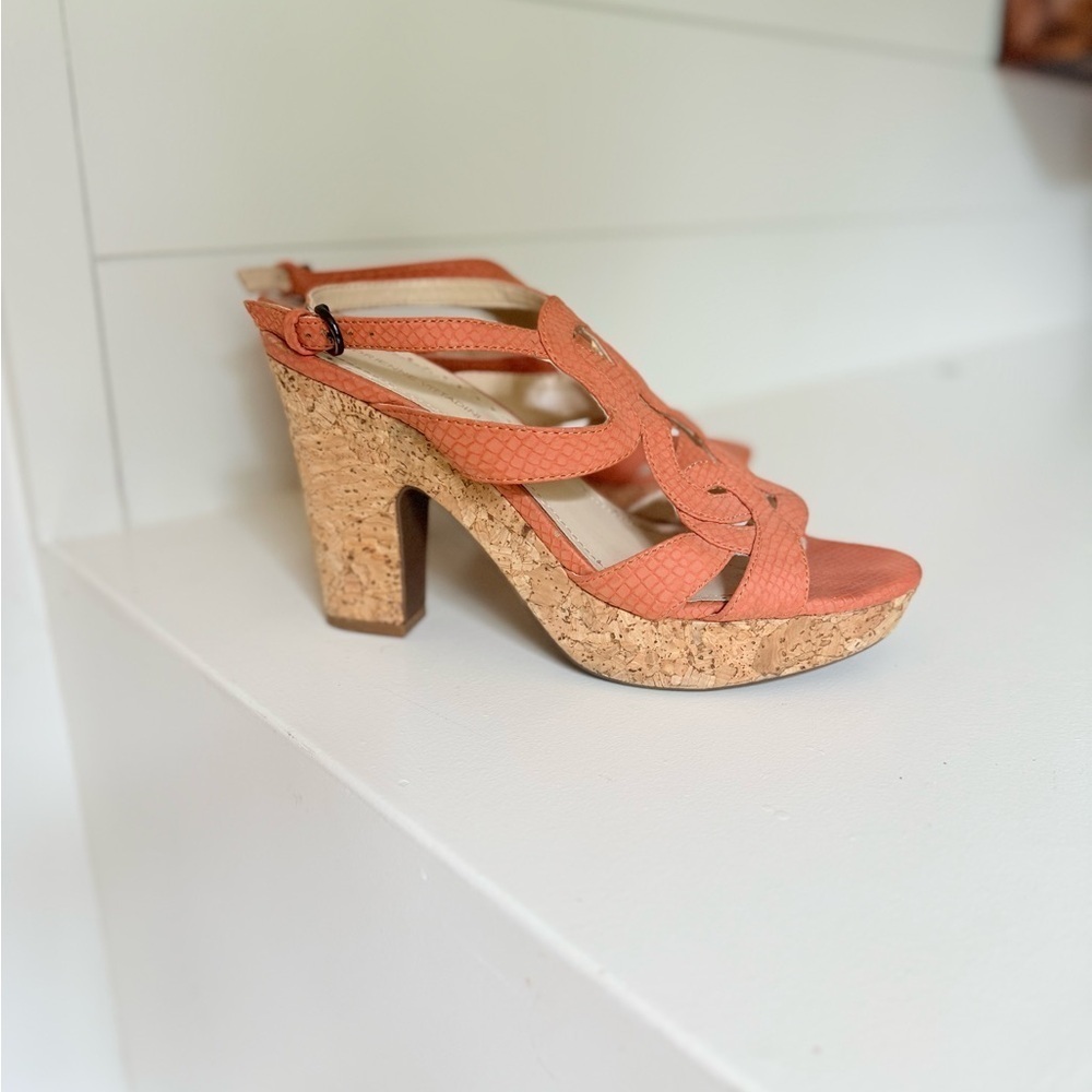 Adrienne Vittadini orange leather wedge size 9 Platform Cork Wedge Sandal - Picture 5 of 13